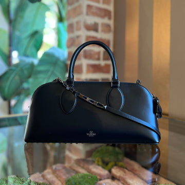 VALENTINO Black Leather Rockstud East/West Satchel