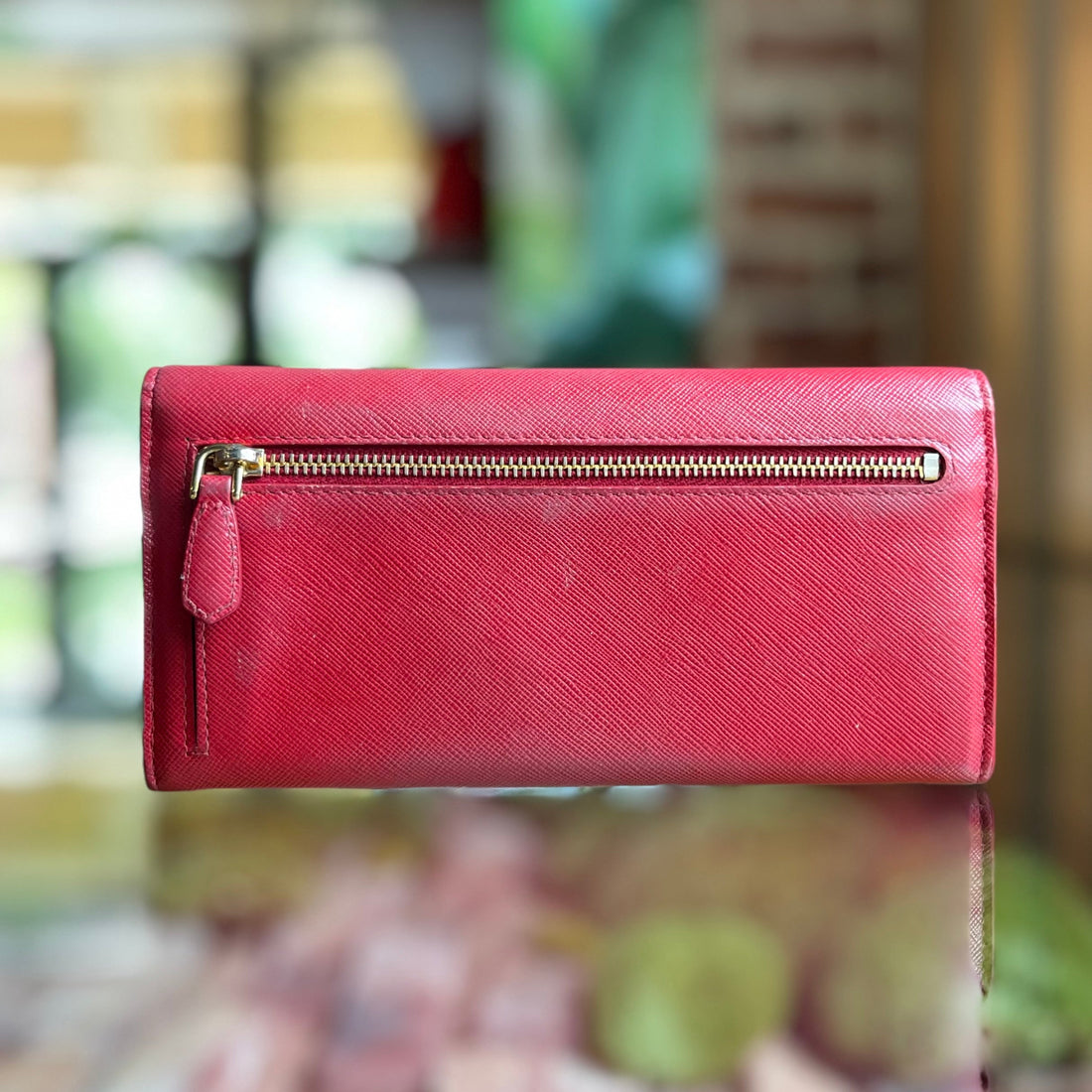 PRADA Wave Saffiano Leather Continental Wallet