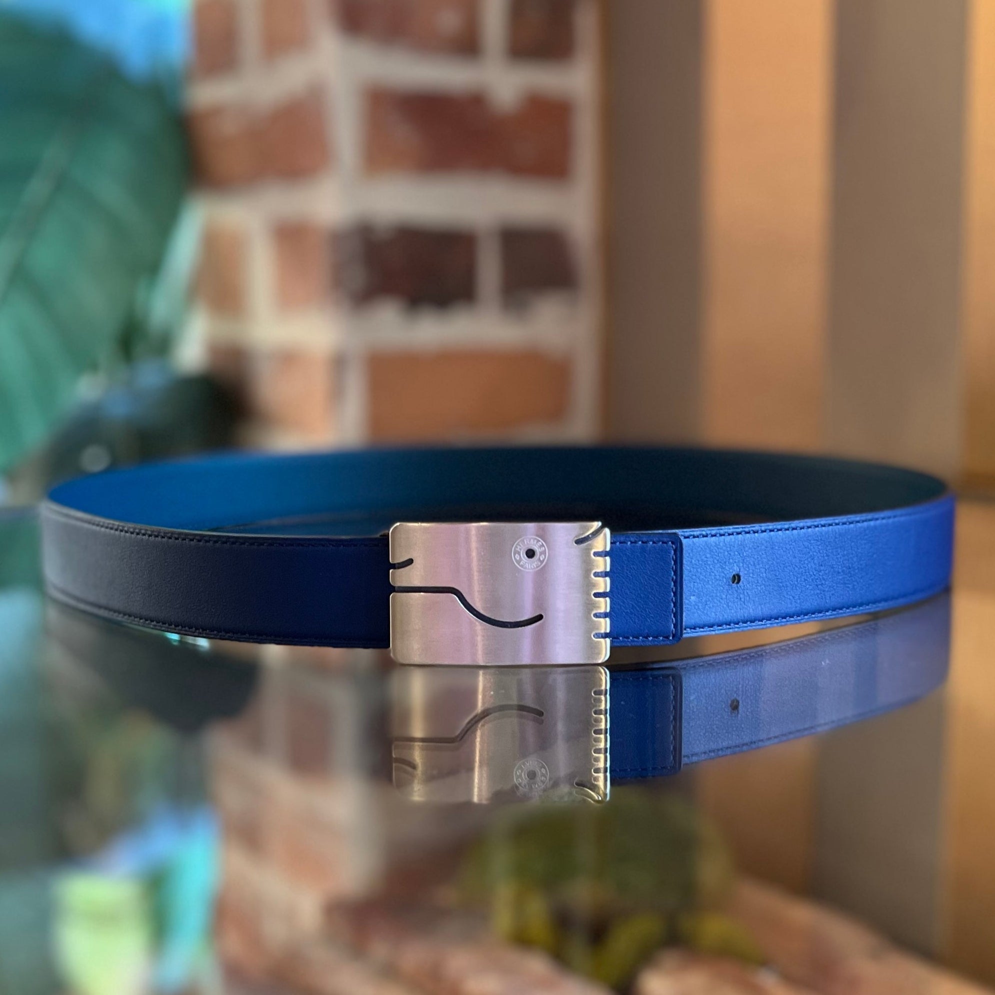 HERMES Men's Bleu Saphir Vert Bosphore Swift Epsom A Cheval Buckle Belt 95 (33/34 US)