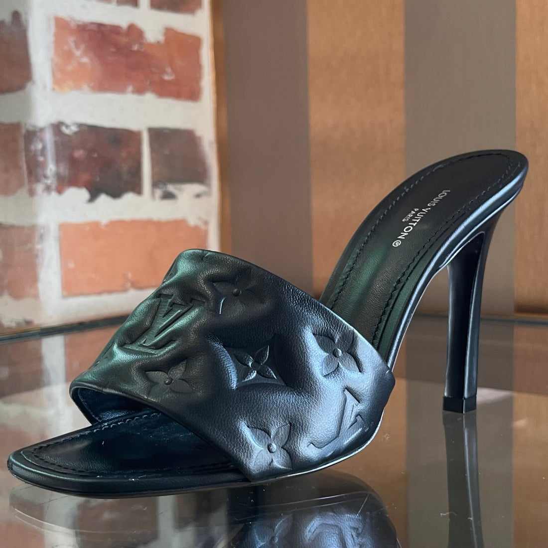 LOUIS VUITTON Black Revival Mules SZ 38 (8 US)