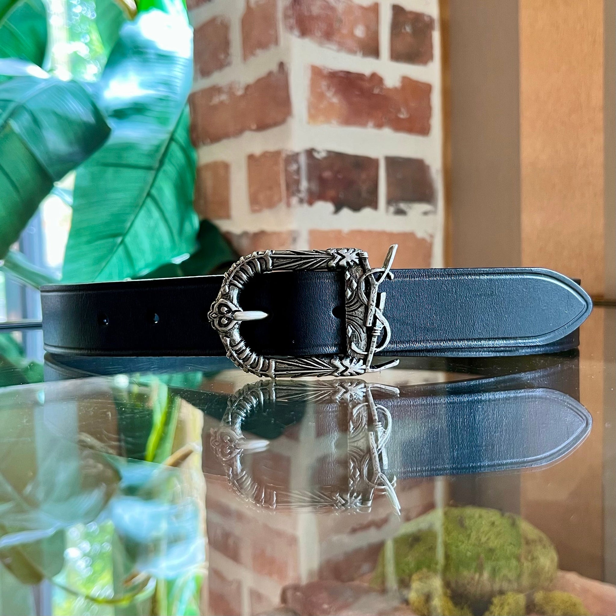 SAINT LAURENT Celtique Monogram Leather Belt