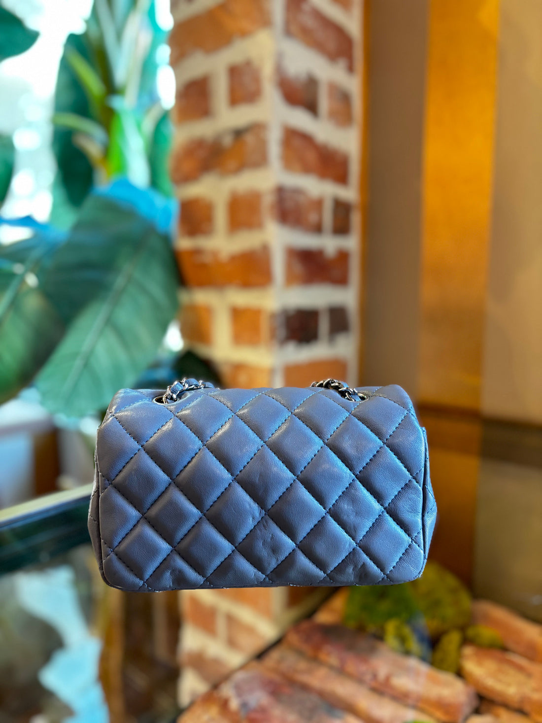 CHANEL Gray Mini Rectangle Flap Bag