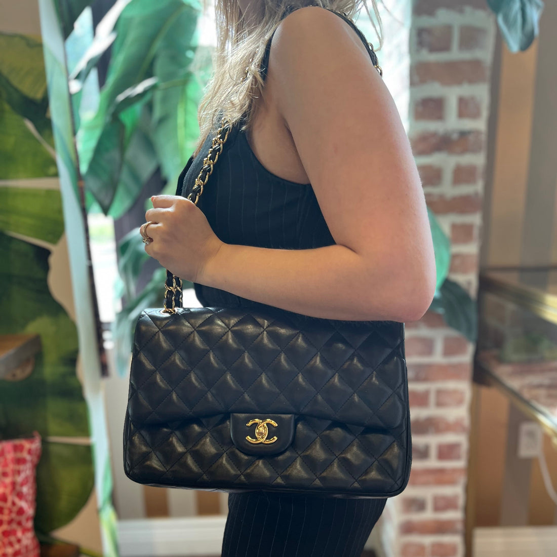 CHANEL Double Flap Jumbo Lambskin Leather Shoulder Bag