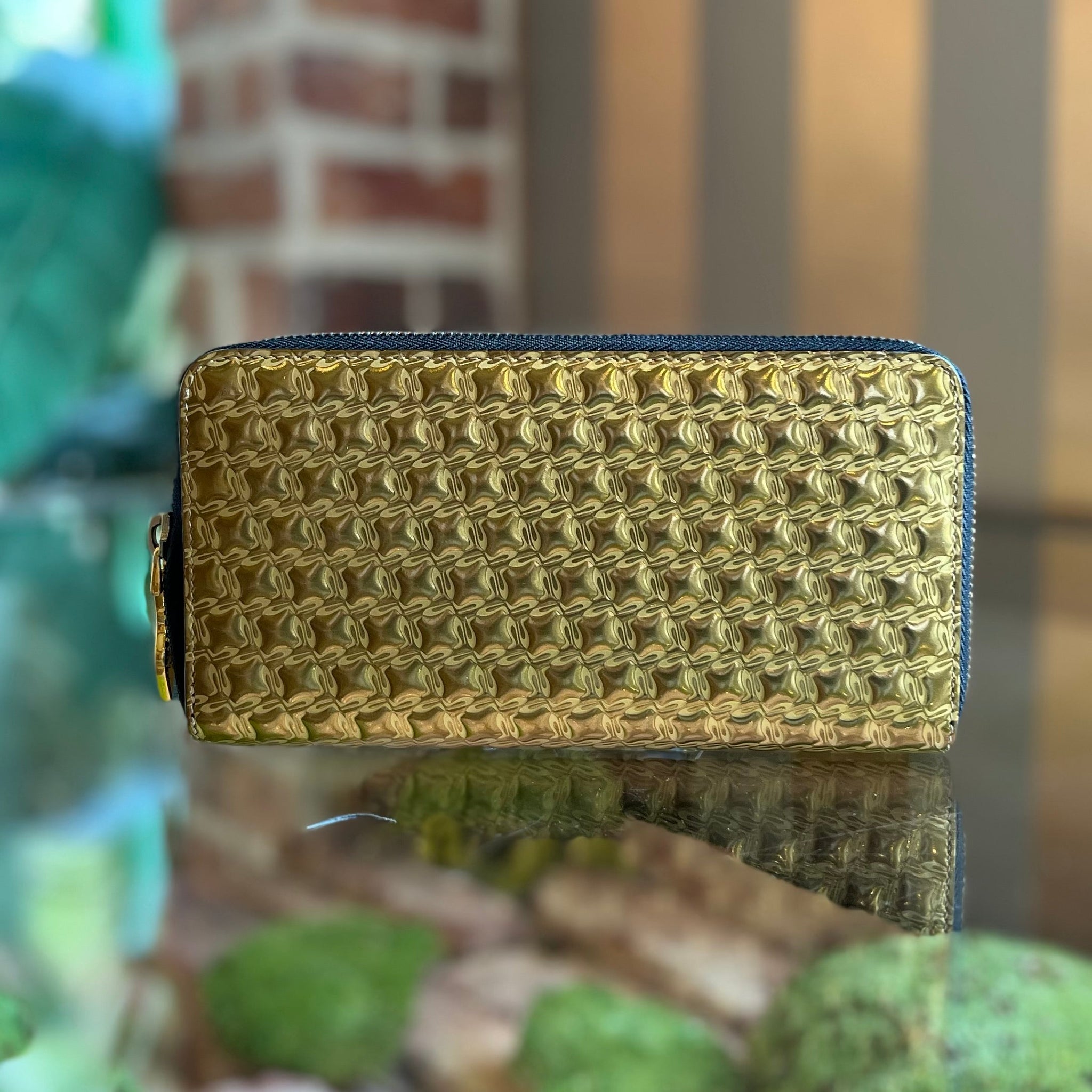 CHRISTIAN LOUBOUTIN Panettone Metallic Gold Leather Long Zip Wallet