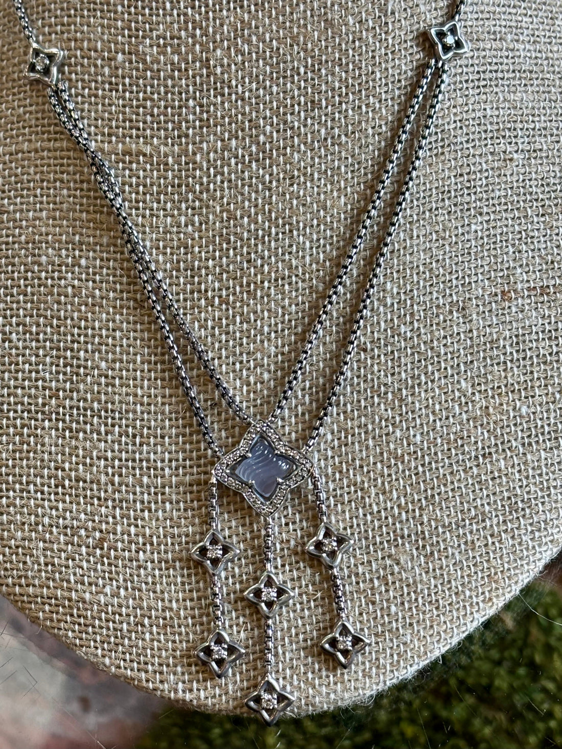 DAVID YURMAN Chalcedony Quatrefoil Diamond Drop Pendant Necklace