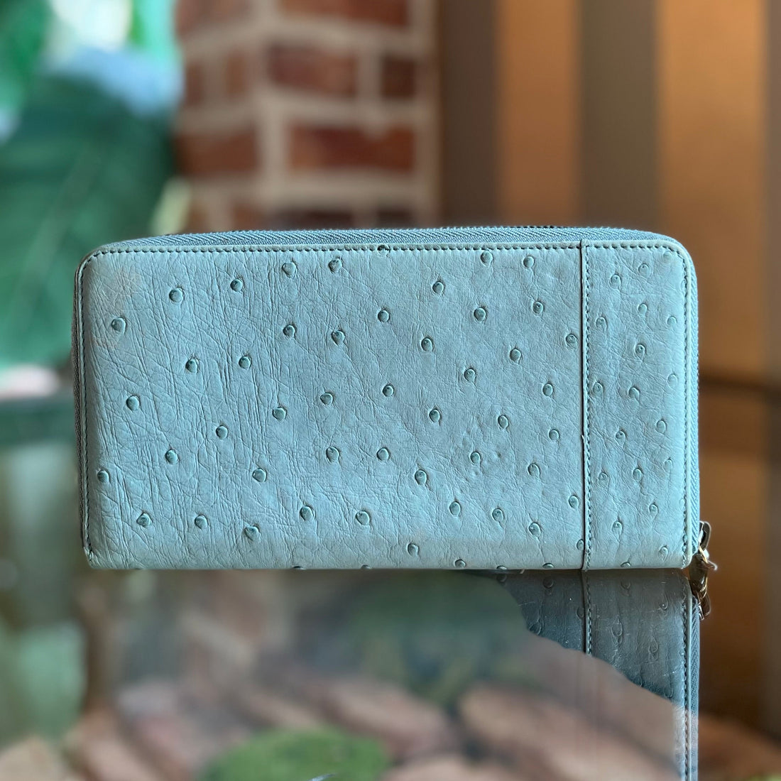 GUCCI Long Zip Organizer Blue Ostrich Interlocking G Wallet