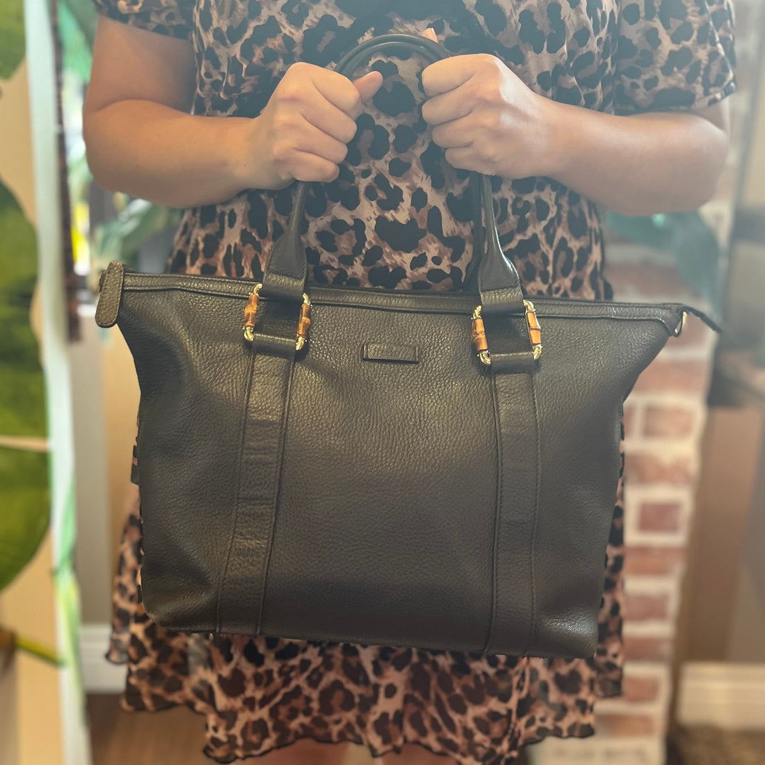 GUCCI Tote Brown Pebbled Leather Two-Way Tote