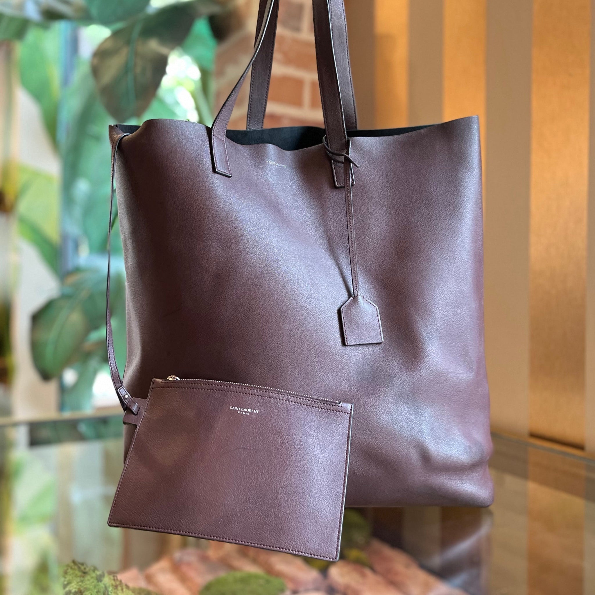 SAINT LAURENT Shopping Large Burgundy Leather Tote Bag ADI11212