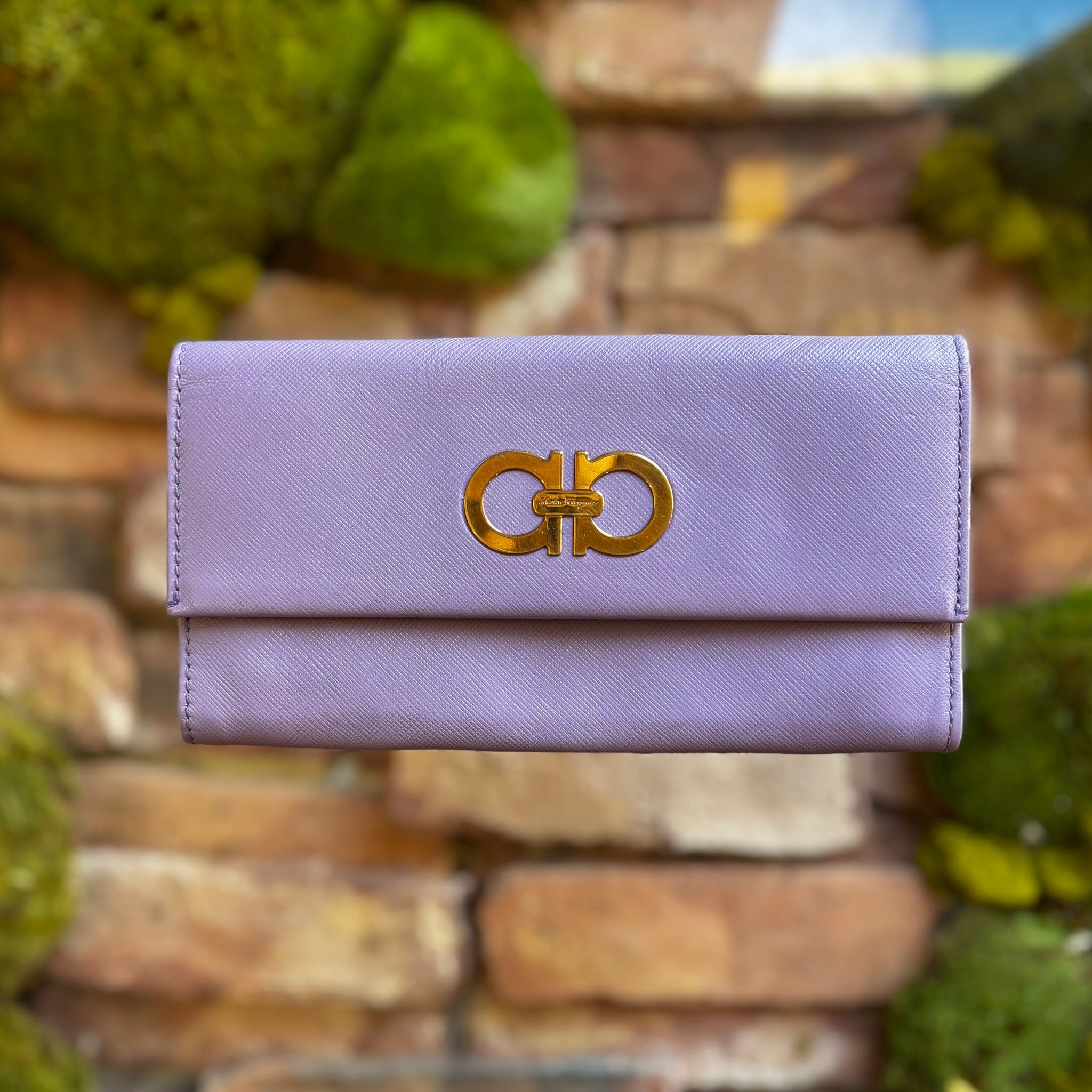 SALVATORE FERRAGAMO Gancini Purple Hammered Leather Wallet