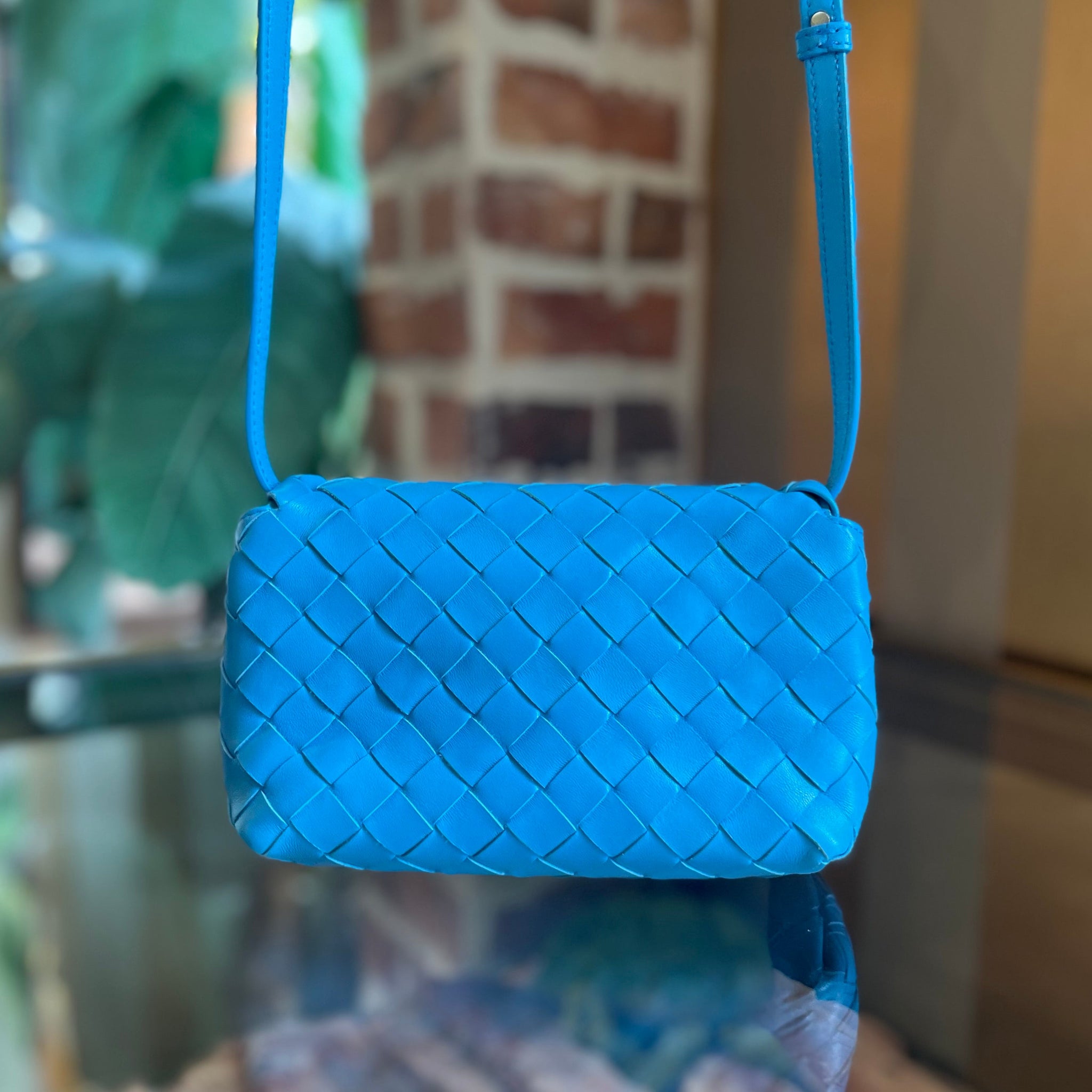 BOTTEGA VENETA Blue Intrecciato Flap Crossbody