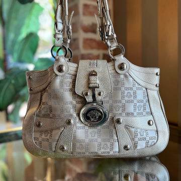 VERSACE Medusa Gold Champagne Jacquard Canvas Shoulder Bag