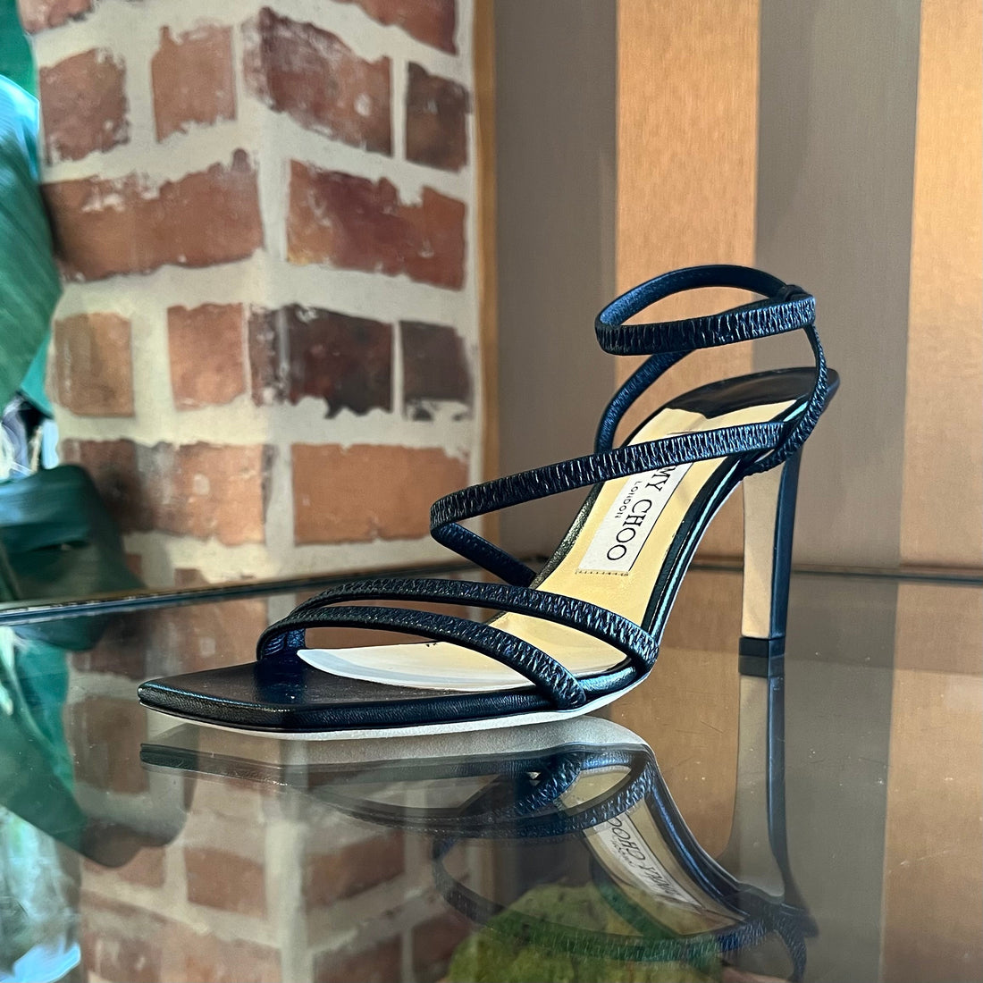 JIMMY CHOO Omna 230 Nori 85 Black Strappy Heels SZ 36.5 (6.5 US)