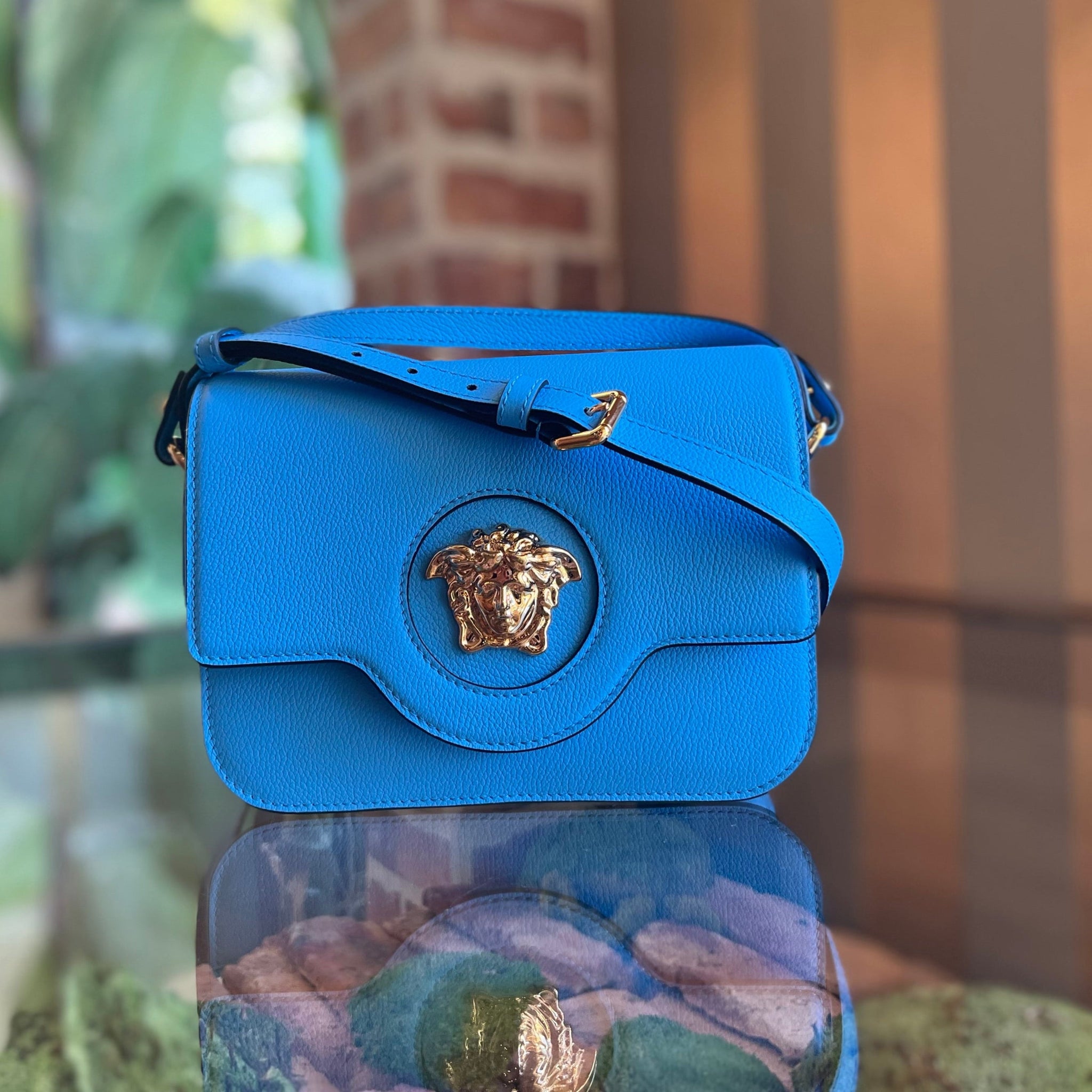 VERSACE La Medusa Small Leather Flap Shoulder Bag