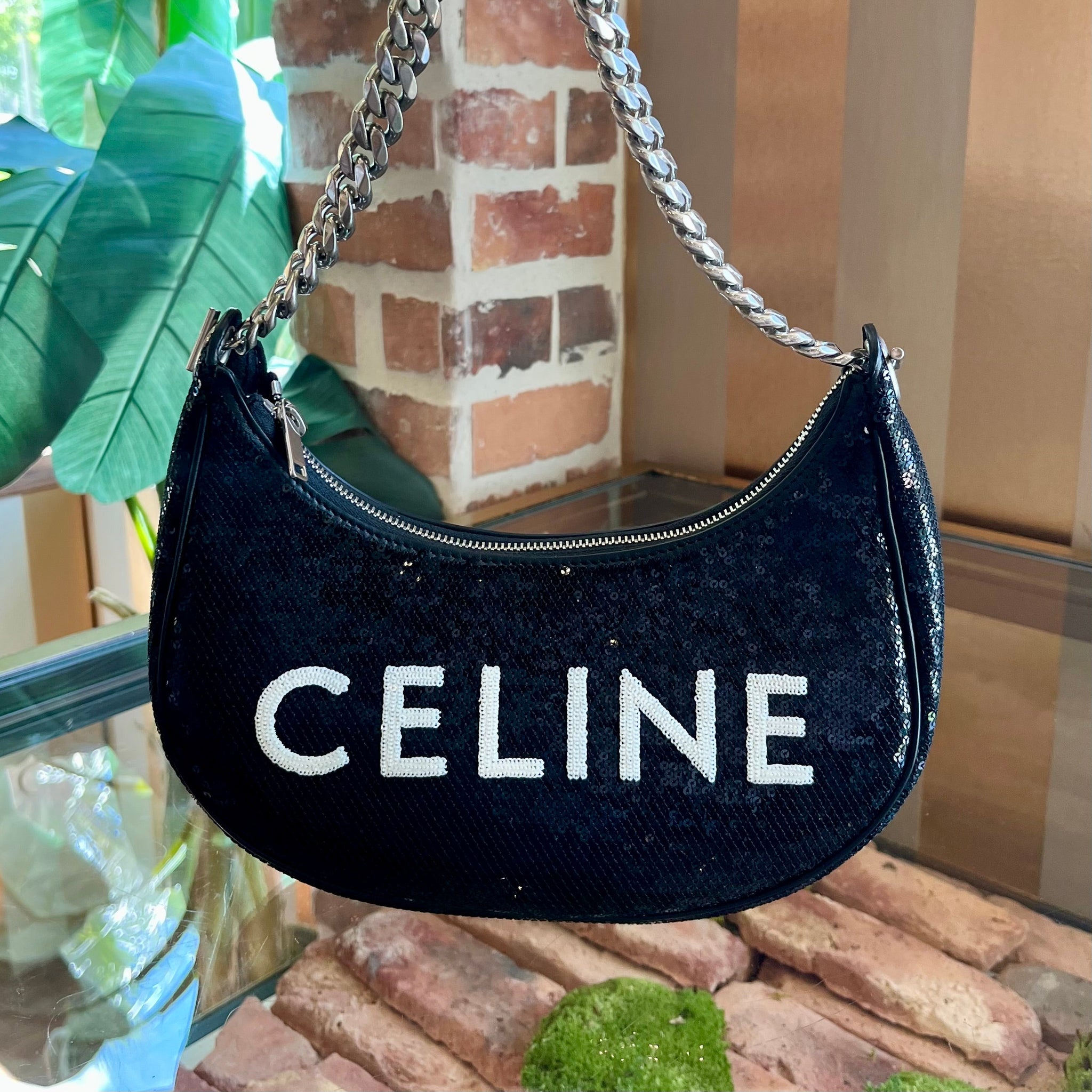 CELINE Sequins Ava Black Shoulder Bag