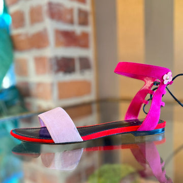 LOUIS VUITTON Pink Red Suede Rita Flat Sandals SZ 36.5 (6.5 US)