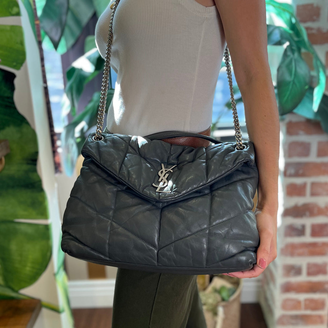 SAINT LAURENT Loulou Puffer Medium Storm Quilted Lambskin Monogram Chain Shoulder Bag