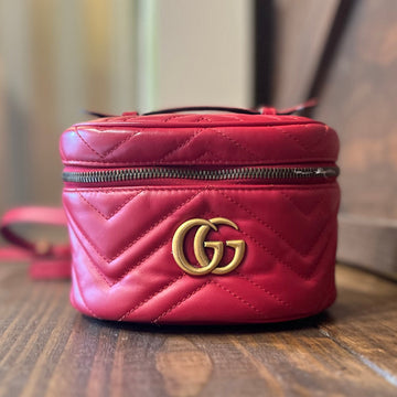 GUCCI Marmont Mini Red Matelassé Leather Top Handle Backpack