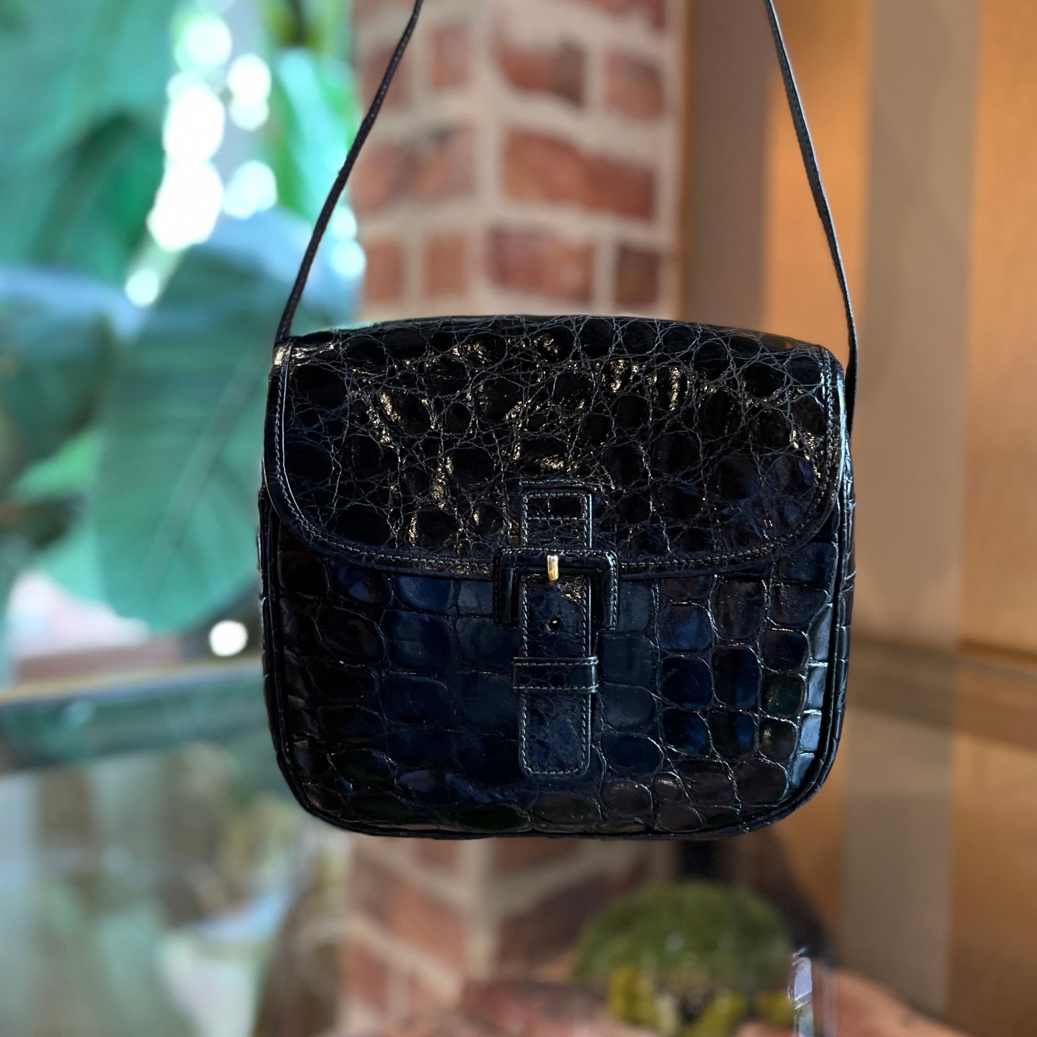 PRADA Vintage Croc Leather Shoulder Bag DIA298