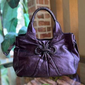 FERRAGAMO Metallic Purple Leather Woven Gancini Hobo Bag