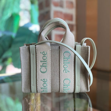 CHLOE Canvas Mint Green Mini Woody Tote