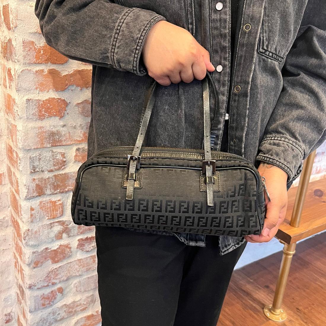 FENDI Black Zucchino Canvas Mini Satchel Bag