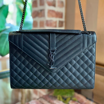 SAINT LAURENT Large Black On Black Triquilt Shoulder Bag