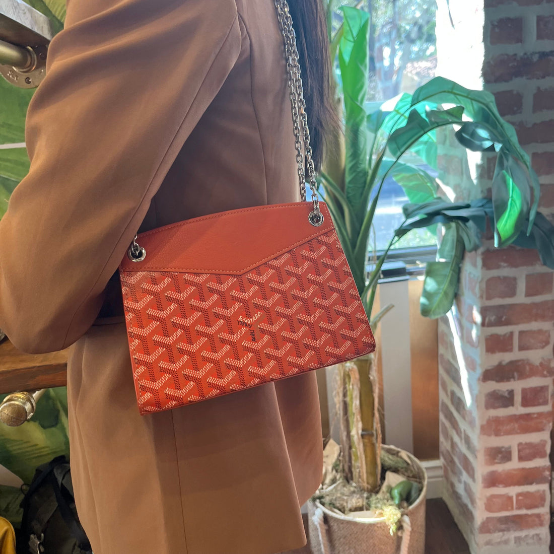 GOYARD Sac Rouette Structured Mini Orange Goyardine Canvas Chevroches Calfskin Shoulder Bag