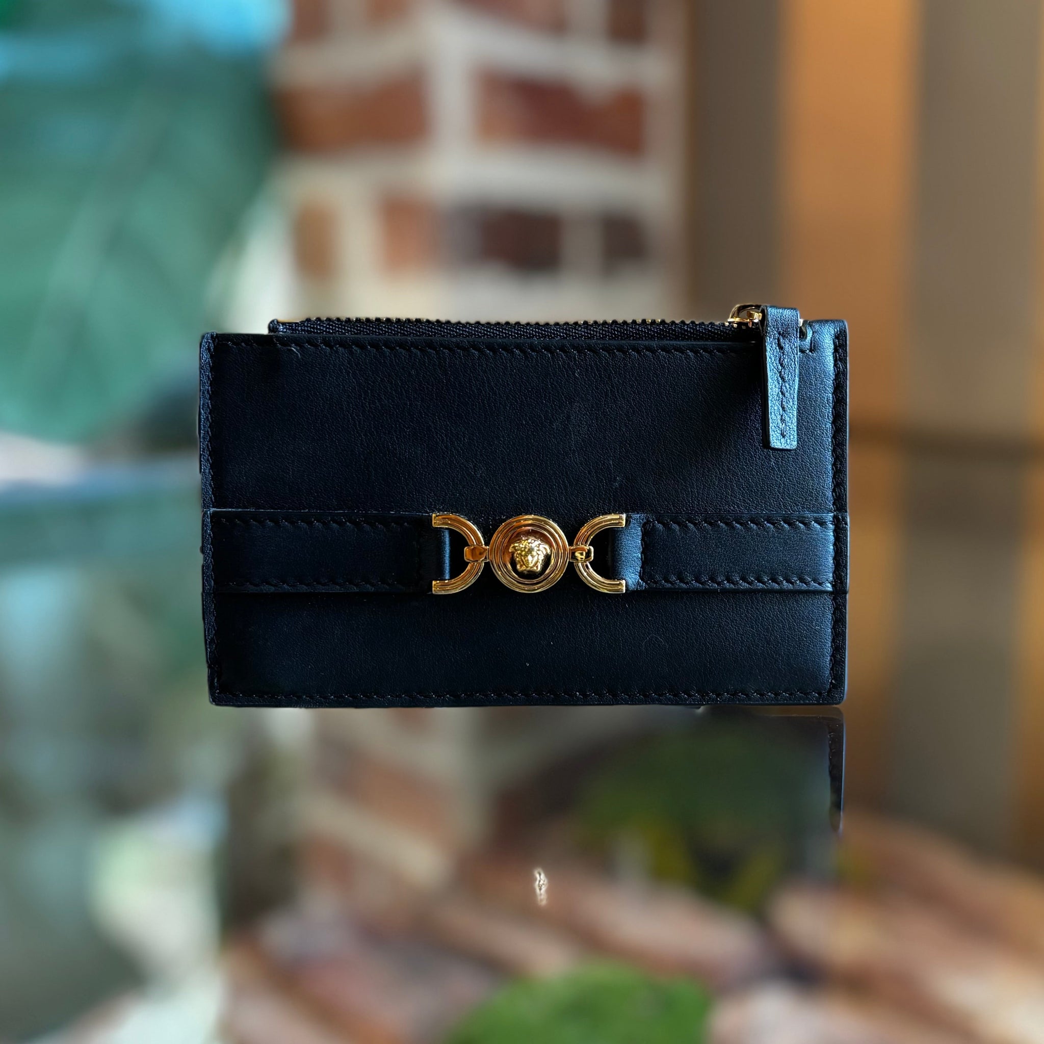 VERSACE Black Leather Medusa Head Wallet