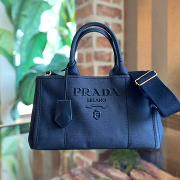 PRADA Jardinière Large Navy Blue Cotton Canvas Tote
