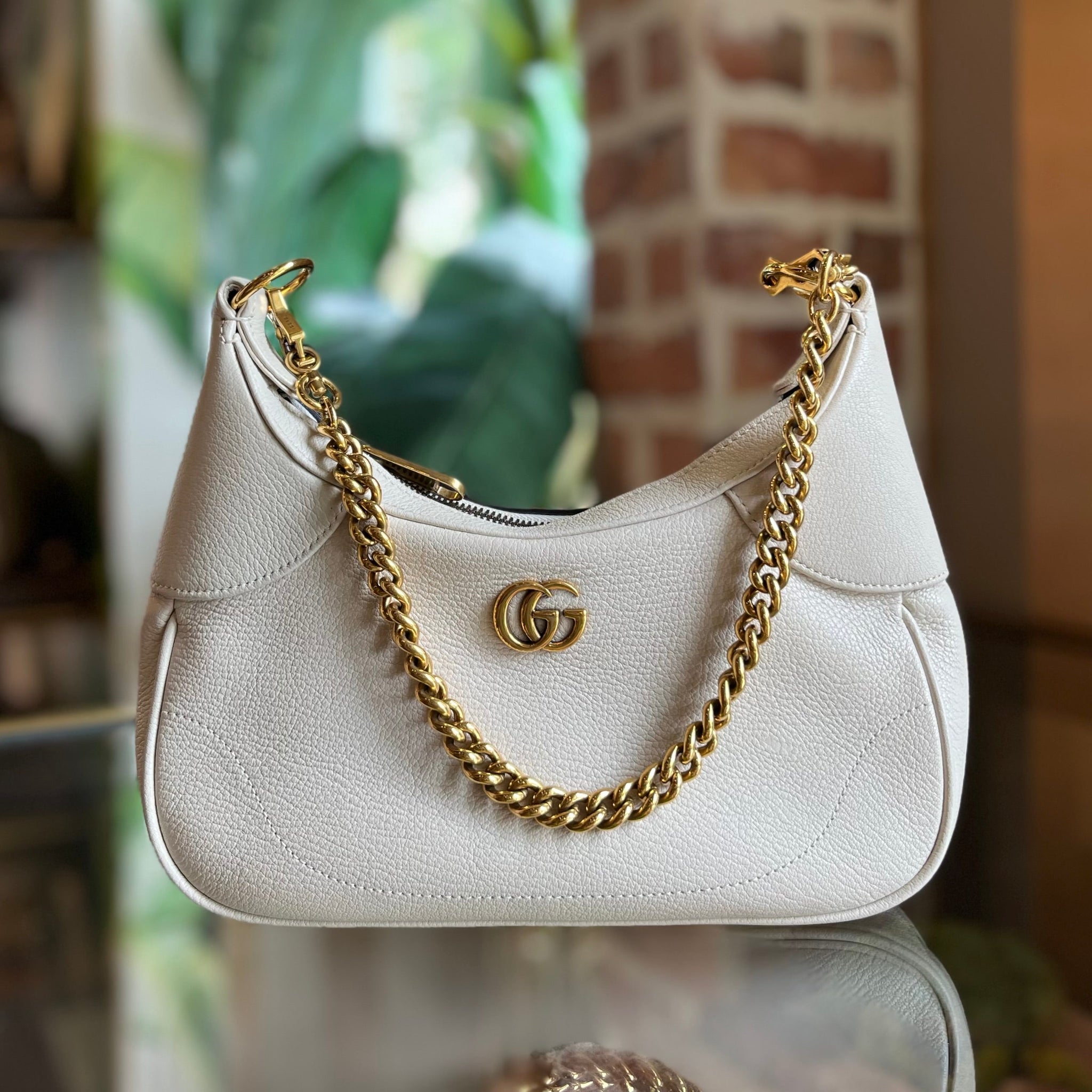 GUCCI Aphrodite Small Mystic White Goatskin Shoulder Bag