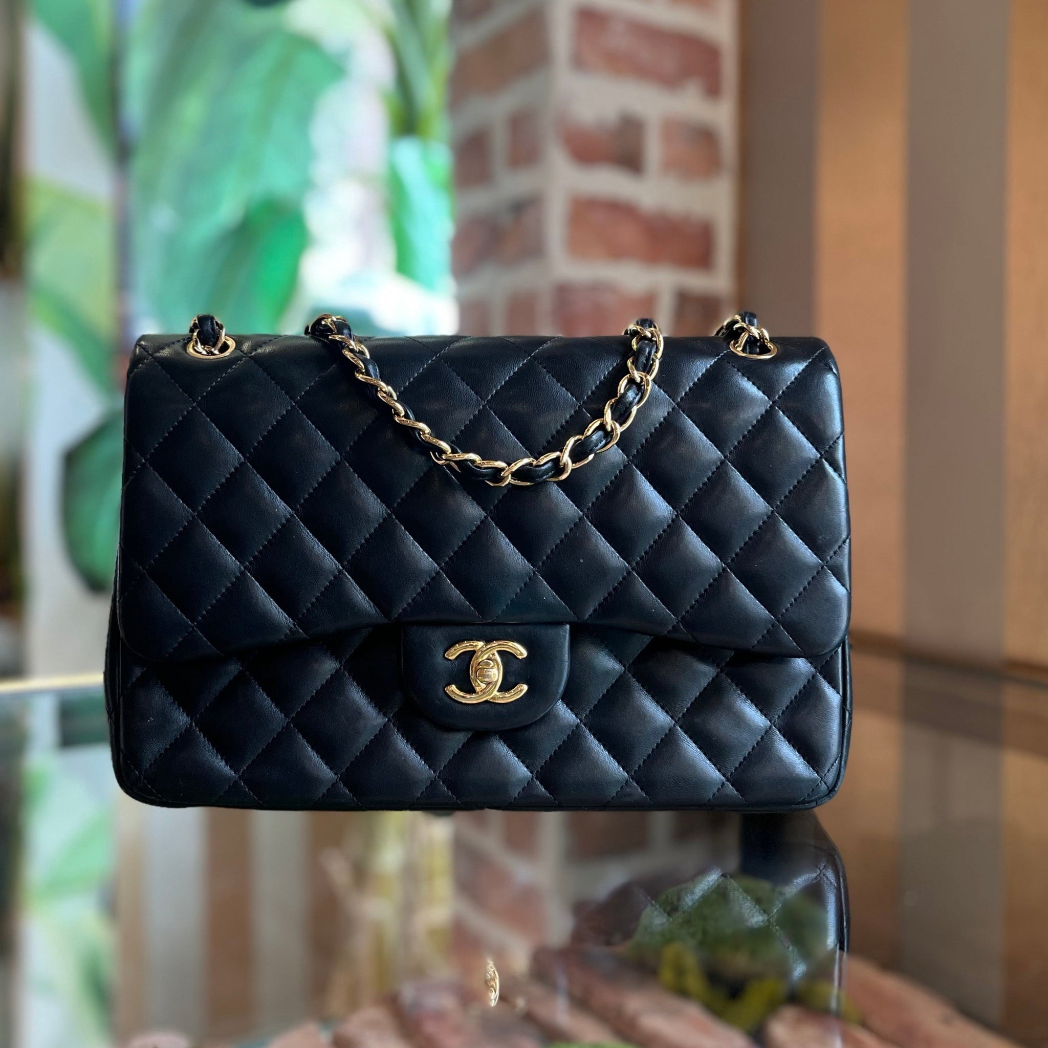 CHANEL Double Flap Jumbo Lambskin Leather Shoulder Bag