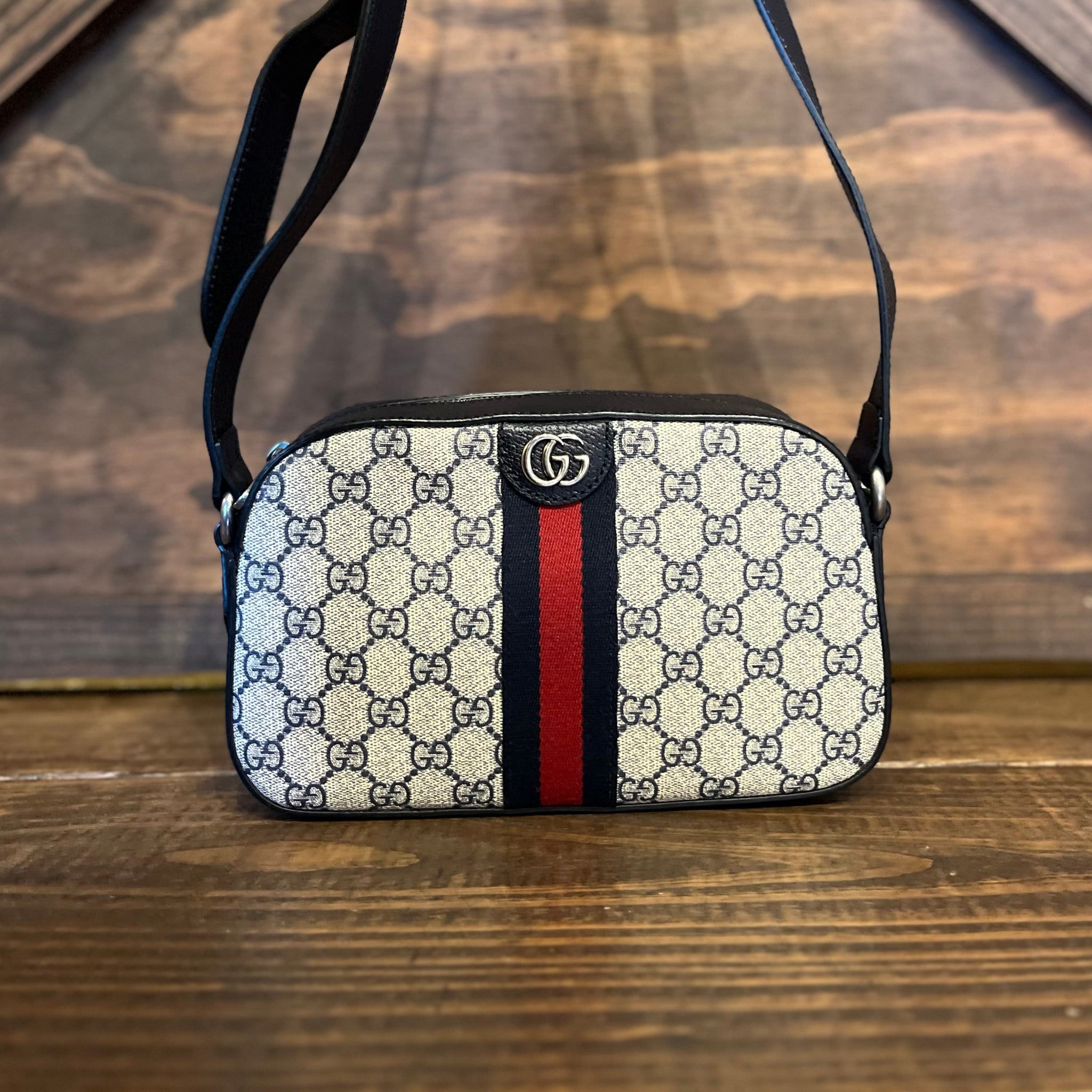 GUCCI Ophidia Camera Navy Blue GG Supreme Canvas Shoulder Bag
