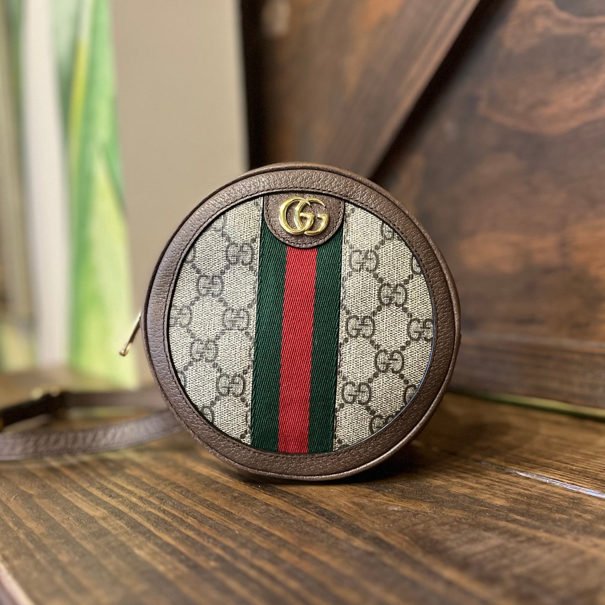 GUCCI Ophidia Round Mini GG Supreme Monogram Web Backpack