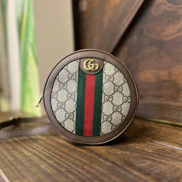 GUCCI Ophidia Round Mini GG Supreme Monogram Web Backpack