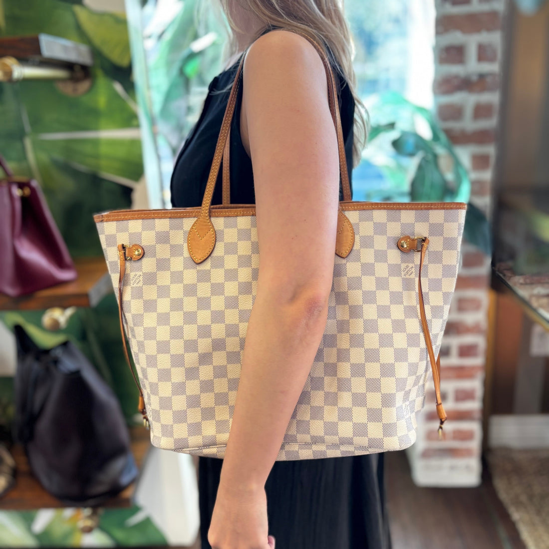 LOUIS VUITTON Neverfull MM Damier Azur Canvas Tote Bag