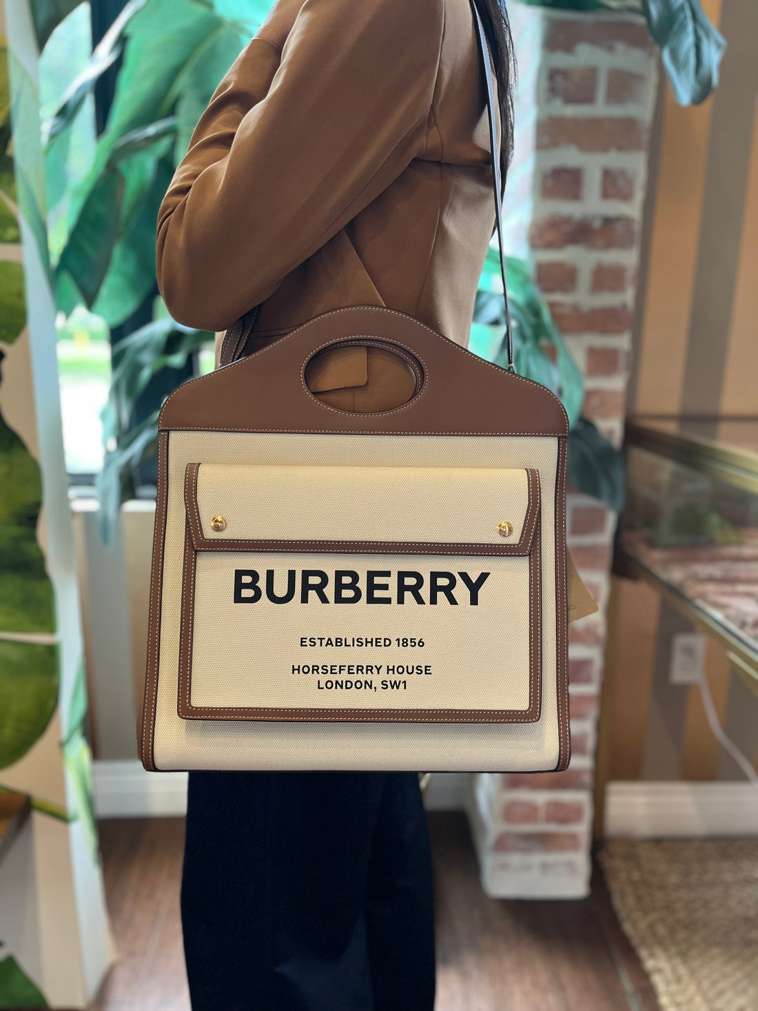 BURBERRY Pocket Bag Canvas Smooth Calfskin Tote Bag