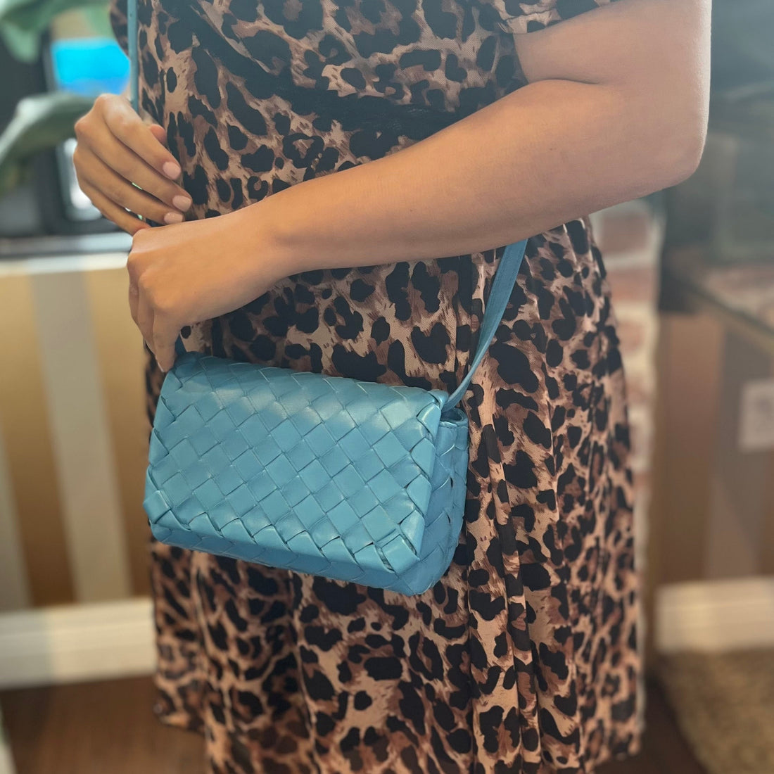 BOTTEGA VENETA Blue Intrecciato Flap Crossbody