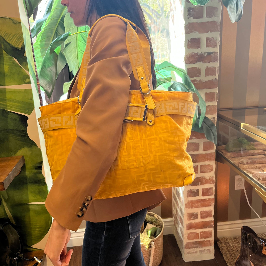 FENDI Zip Top Yellow FF Nylon Vintage Tote