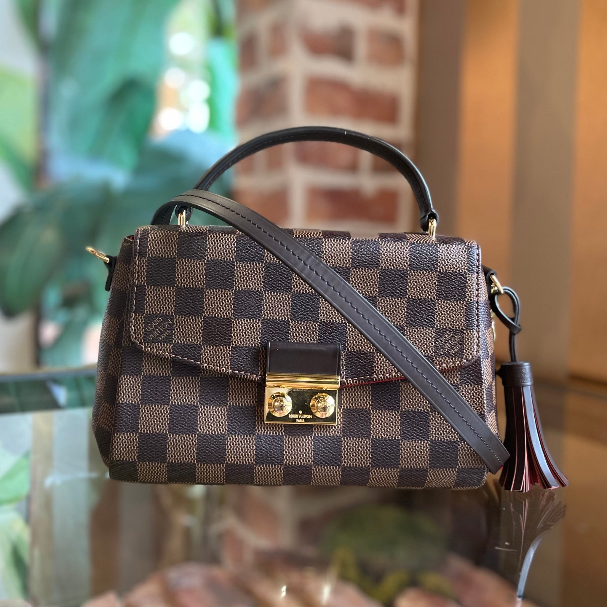 LOUIS VUITTON Croisette Damier Ebene Canvas Top Handle Bag