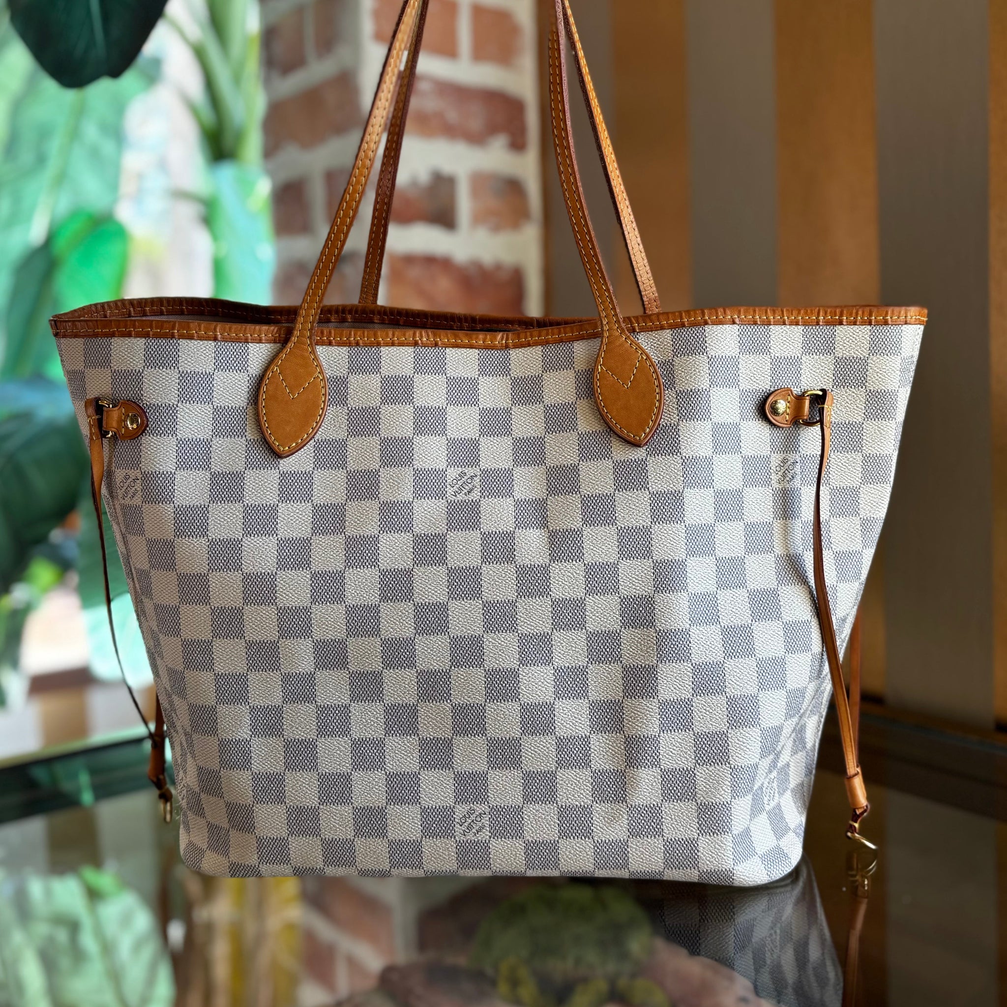 LOUIS VUITTON Neverfull MM Damier Azur Canvas Tote Bag