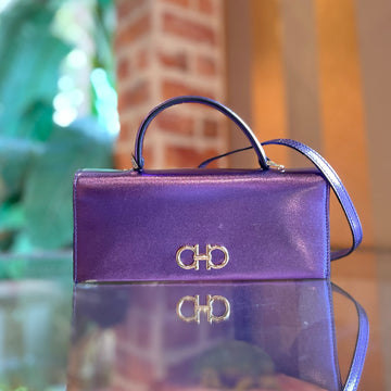 FERRAGAMO Purple Top Handle Wallet On Chain