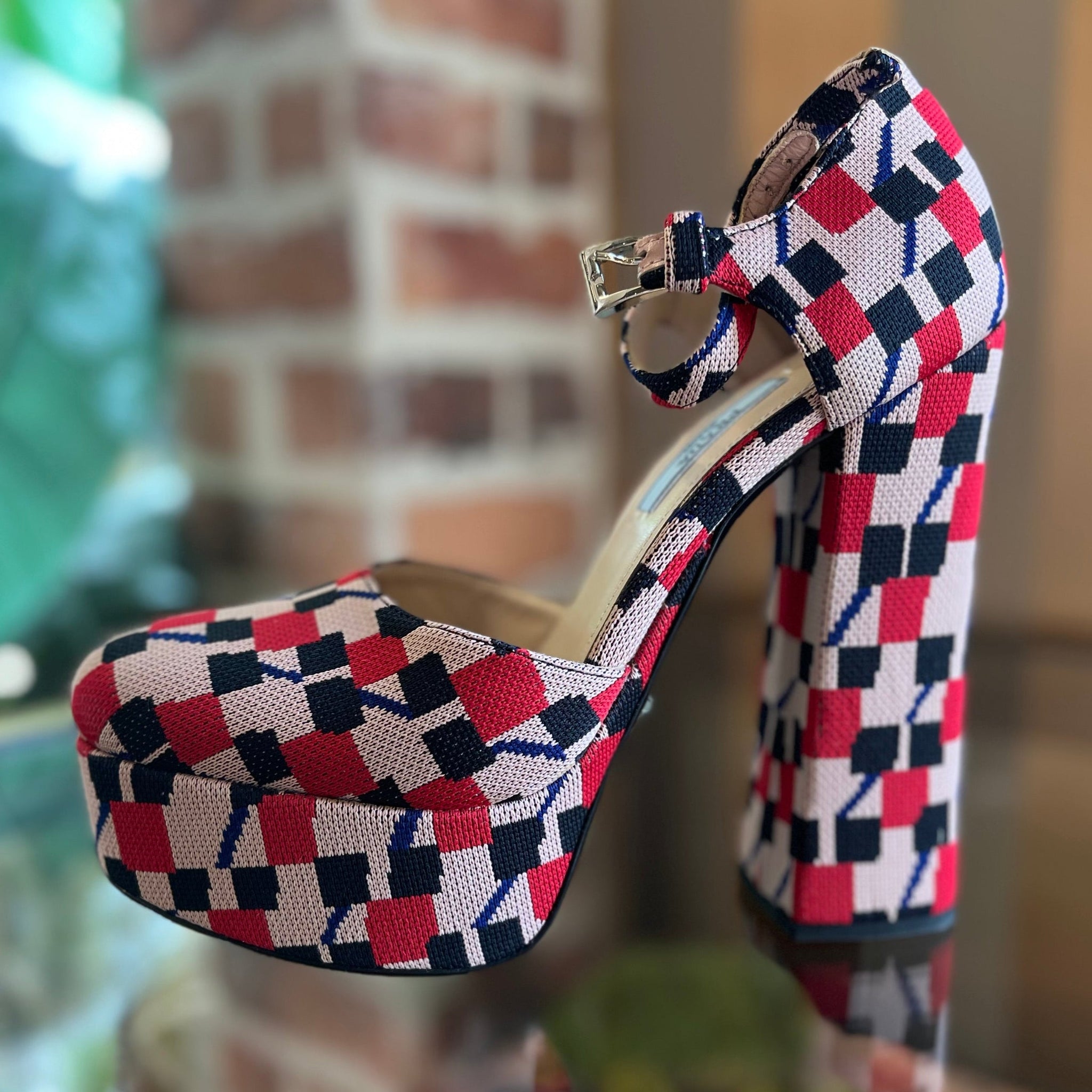 PRADA Geometric Pink Knit Platform Heels SZ 38.5 (8.5 US)