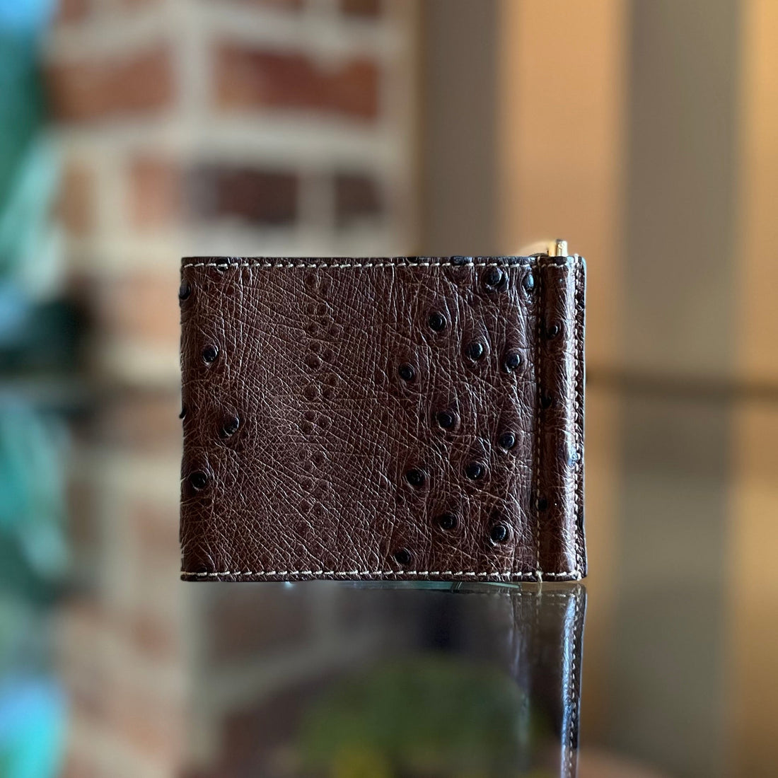 GUCCI Brown Ostrich Money Billfold Wallet