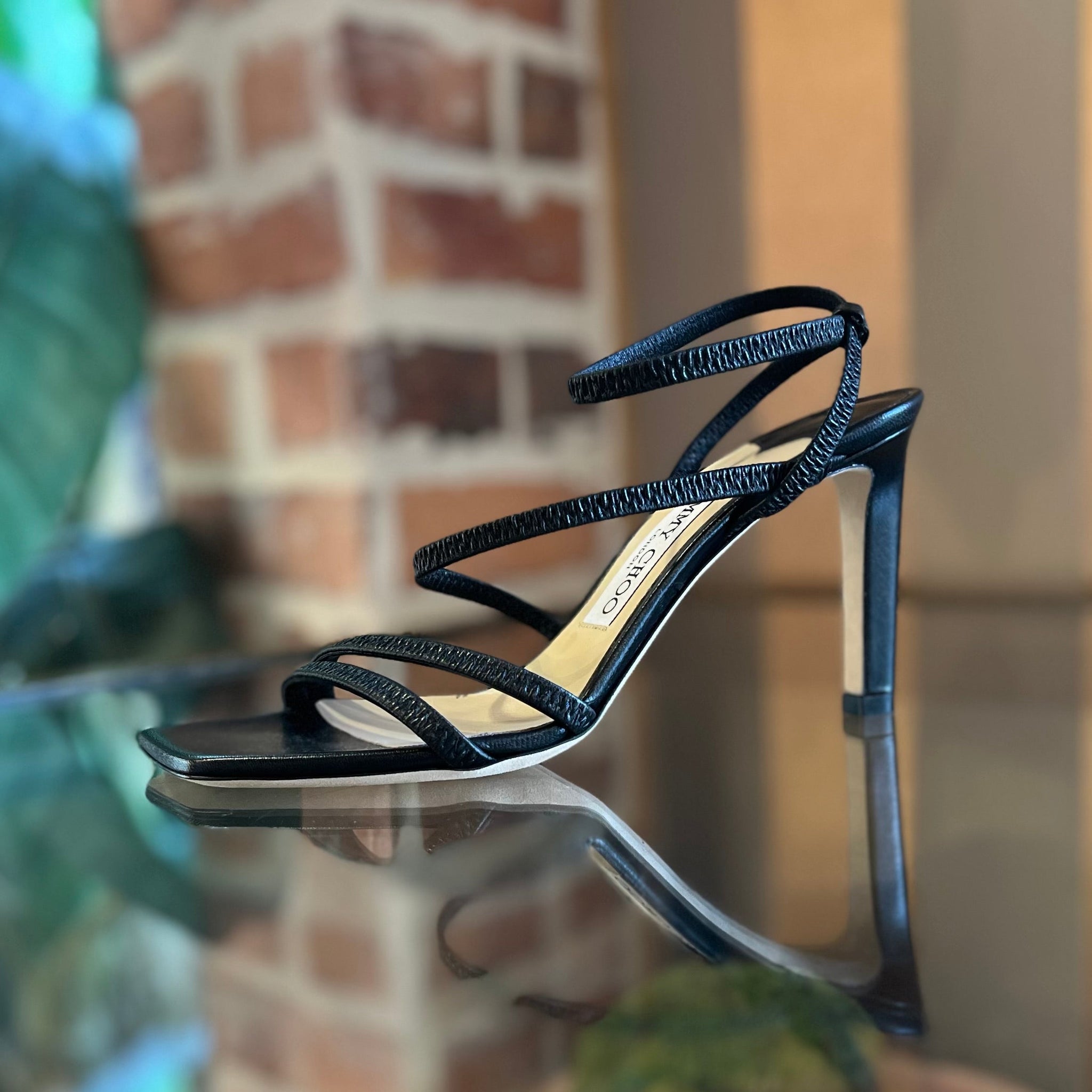 JIMMY CHOO Omna 230 Nori 85 Black Strappy Heels SZ 36.5 (6.5 US)