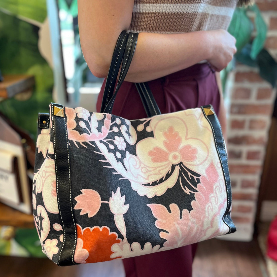 VALENTINO Floral Print Canvas Tote