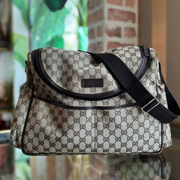 GUCCI Beige Brown GG Canvas Diaper Crossbody Bag