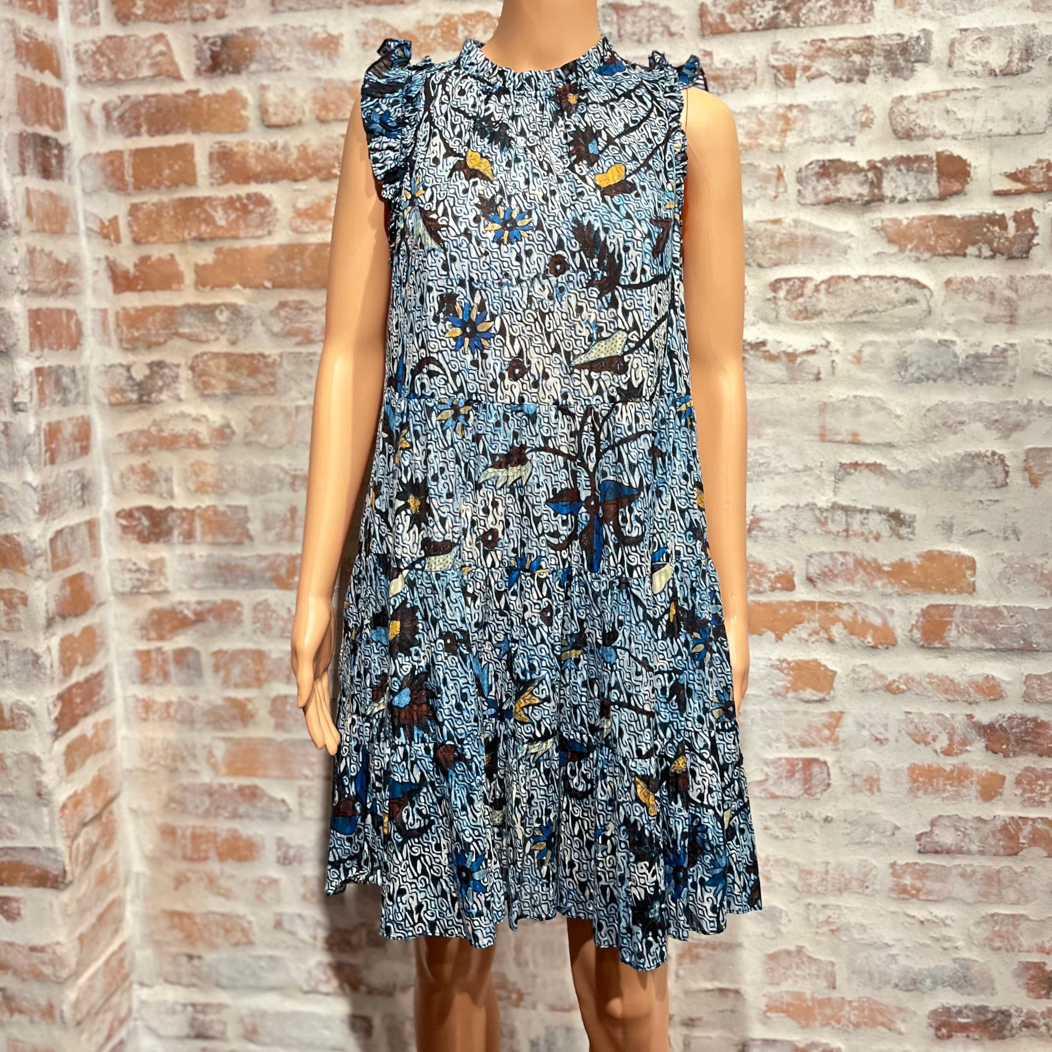 ULLA JOHNSON Denia Ruffle-Sleeve Tiered Mini Dress SZ2