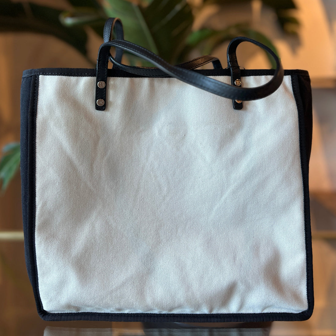 CHANEL Small Let's Demonstrate Black White Canvas Tote