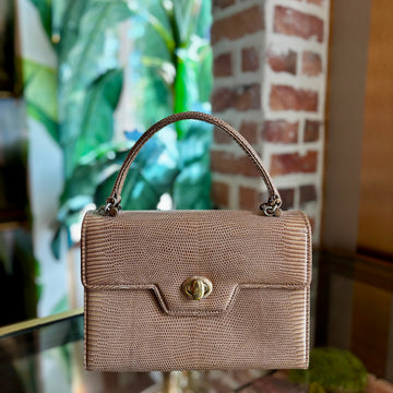 GUCCI Beige Vintage Lizard Embossed Satchel