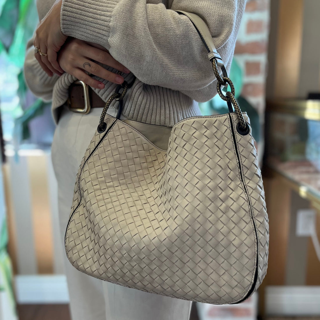 BOTTEGA VENETA Brio Loop Intrecciato Nappa Leather Tote Bag